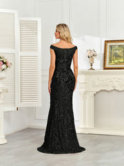 Royal Blue Sequin Off‑Shoulder Mermaid Evening Gown