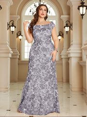 Navy Blue Floral Sequin Off‑Shoulder Sheath Maxi Gown