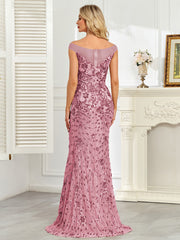 Royal Blue Sequin Off‑Shoulder Mermaid Evening Gown