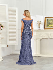 Royal Blue Sequin Off‑Shoulder Mermaid Evening Gown