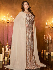 Champagne Chiffon Cape Strapless Sequin Plus‑Size Mermaid Formal Dress