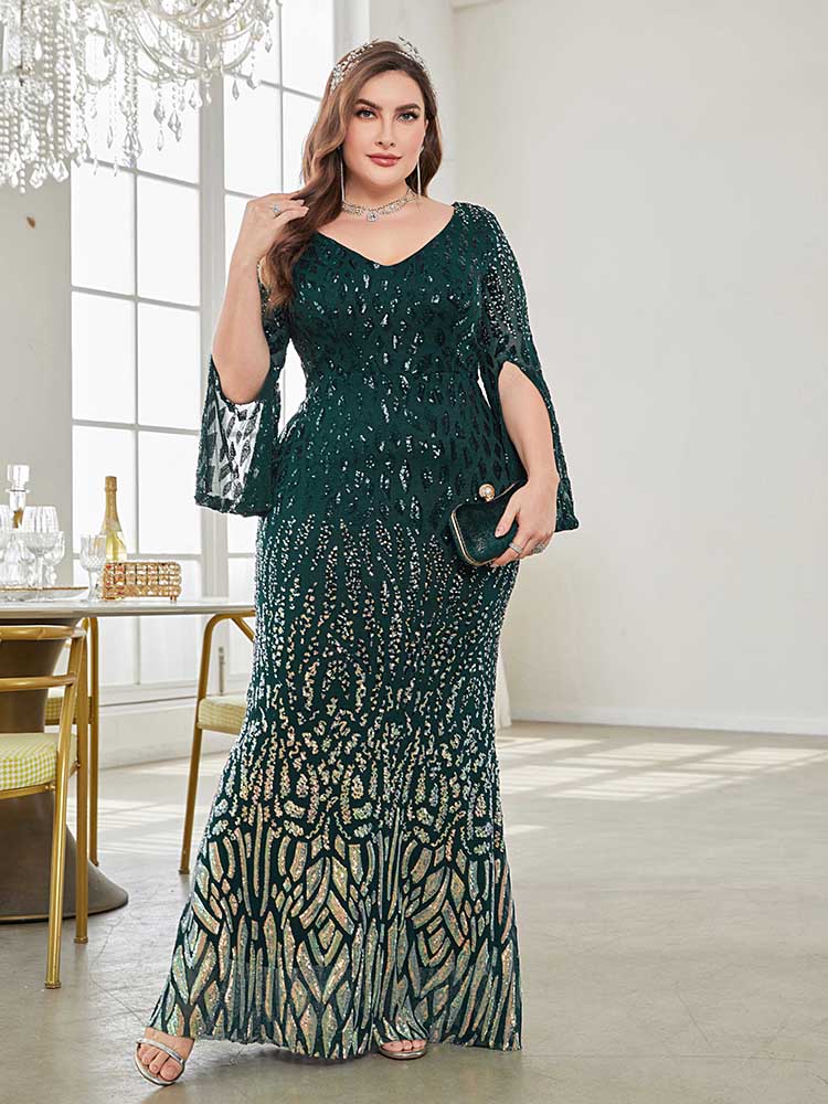 XUIBOL | open-ended sleeves-plus-size-dress-Floral