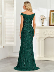 Royal Blue Sequin Off‑Shoulder Mermaid Evening Gown
