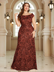 Navy Blue Floral Sequin Off‑Shoulder Sheath Maxi Gown