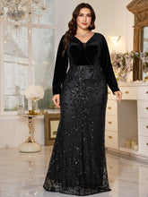Black Velvet‑Top Sequin Mermaid Plus Size Evening Gown