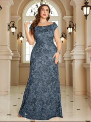 Navy Blue Floral Sequin Off‑Shoulder Sheath Maxi Gown