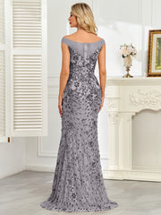 Royal Blue Sequin Off‑Shoulder Mermaid Evening Gown