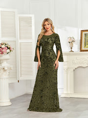 Royal Blue Sequin Split Flare‑Sleeve Mermaid Evening Gown