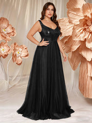 V-neck Long Sleeveless Sequined Embroidered Dress