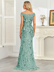Royal Blue Sequin Off‑Shoulder Mermaid Evening Gown