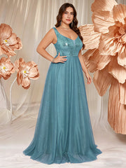 V-neck Long Sleeveless Sequined Embroidered Dress