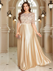 Champagne Gold Sequin Puff Sleeve High‑Waist A‑Line Maxi Gown
