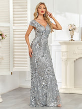 Silver Grey Sequin Cap‑Sleeve Mermaid Evening Gown