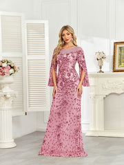 Royal Blue Sequin Split Flare‑Sleeve Mermaid Evening Gown
