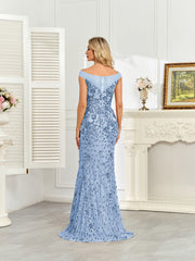 Royal Blue Sequin Off‑Shoulder Mermaid Evening Gown