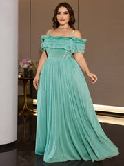 Sheer Glitter Mesh Floor Length Curvy Women Formal Wedding Guest Maxi Dress