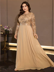 Curvy Women Formal Gala Dress Long Sleeve Flowy Chiffon Skirt