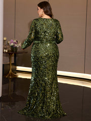 Olive Green Sequin Mermaid Evening Gown