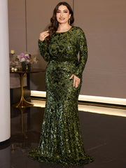 Olive Green Sequin Mermaid Evening Gown