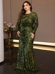 Olive Green Sequin Mermaid Evening Gown
