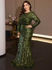 Olive Green Sequin Mermaid Evening Gown