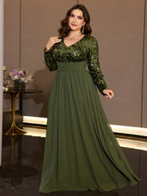 Olive Green Sequin Chiffon Maxi Gown
