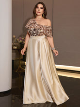 Champagne Satin One Shoulder A-Line Evening Gown