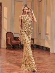 Contrast Sequin Backless Dress