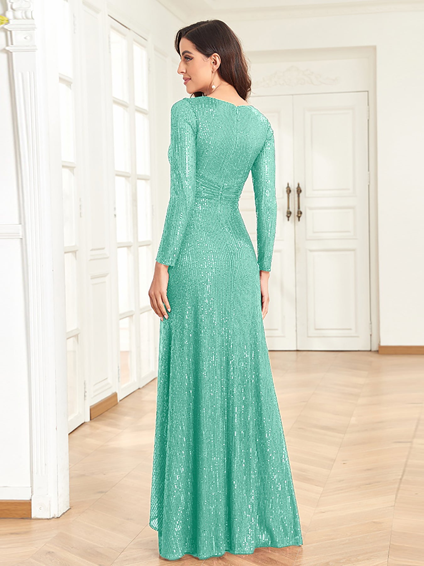Beaded V-neck Elegant Evening Dresses | XUIBOL
