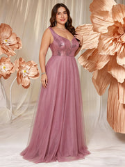 V-neck Long Sleeveless Sequined Embroidered Dress