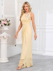 Champagne Gold Ruched Sequin Maxi Evening Gown