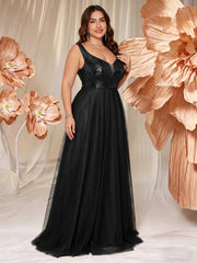 V-neck Long Sleeveless Sequined Embroidered Dress