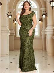 Navy Blue Floral Sequin Off‑Shoulder Sheath Maxi Gown