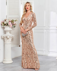 Rose Gold Wave Sequin Slim Mermaid Evening Dress