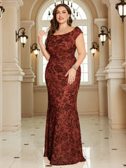 Navy Blue Floral Sequin Off‑Shoulder Sheath Maxi Gown