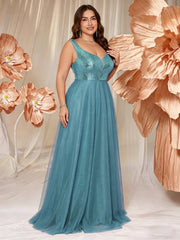 V-neck Long Sleeveless Sequined Embroidered Dress
