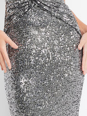 Sequins Short Sleeve Plunging Neckline Beaded Dresses