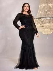 Plus Size Sequin Mesh Stitching Dress