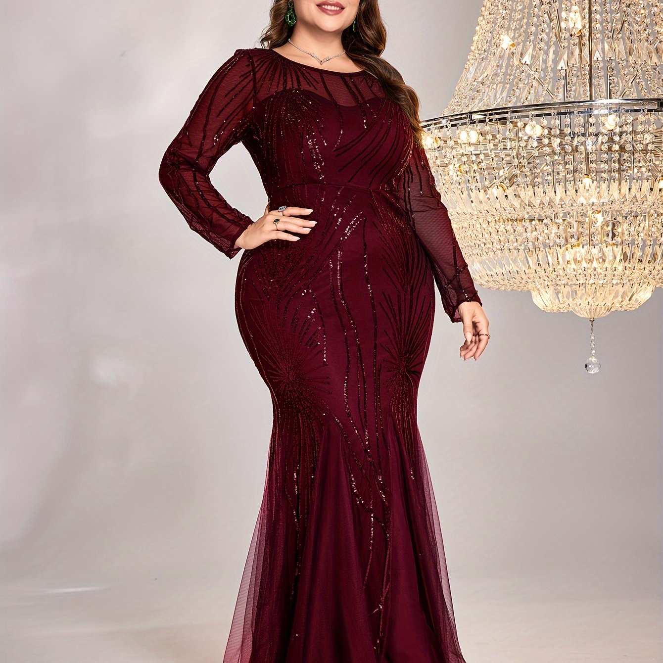 Plus Size Sequin Mesh Stitching Dress | XUIBOL