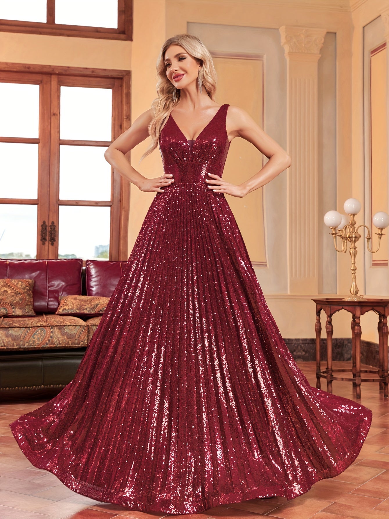 Solid Pleated Sleeveless Bridesmaid Dress | XUIBOL
