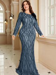 Royal Blue Lace Pocket Plus‑Size Mermaid Evening Dress