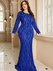 Royal Blue Lace Pocket Plus‑Size Mermaid Evening Dress