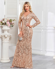 Rose Gold Wave Sequin Slim Mermaid Evening Dress