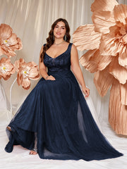 V-neck Long Sleeveless Sequined Embroidered Dress