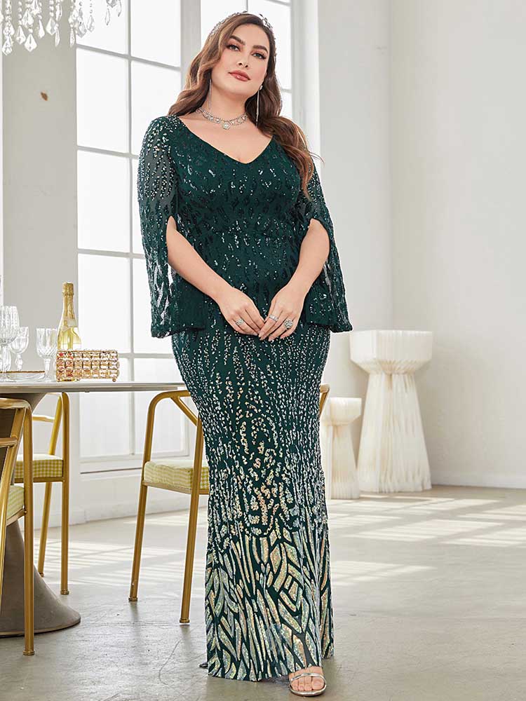 XUIBOL | open-ended sleeves-plus-size-dress-Floral