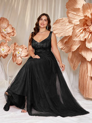 V-neck Long Sleeveless Sequined Embroidered Dress