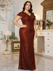 Teal Sequin Cap‑Sleeve Slit Sheath Plus Size Evening Gown