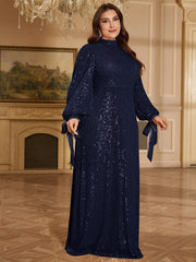 Champagne Bronze Floral Sequin Asymmetric Sleeve Mermaid Evening Gown