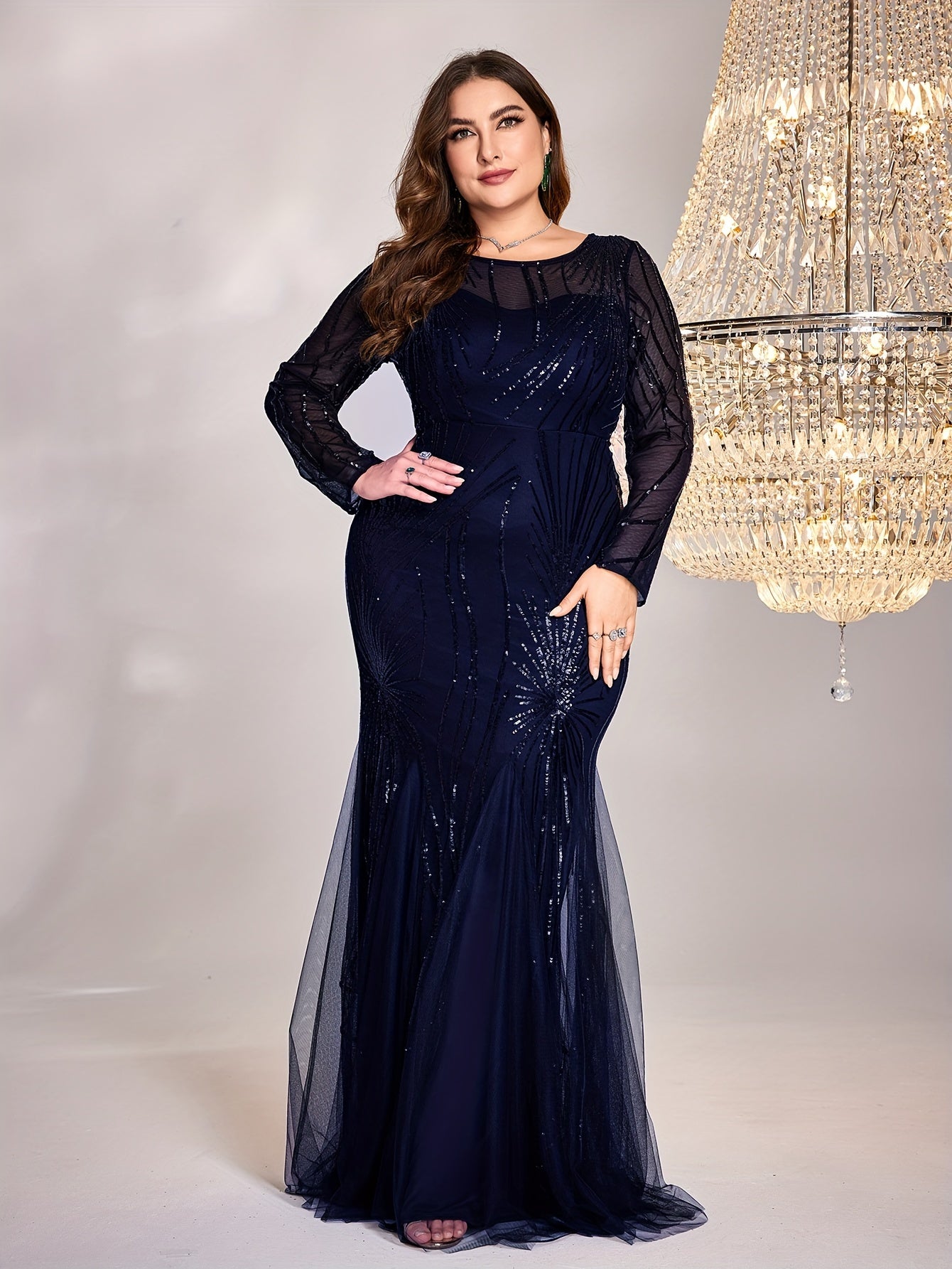 Plus Size Sequin Mesh Stitching Dress | XUIBOL