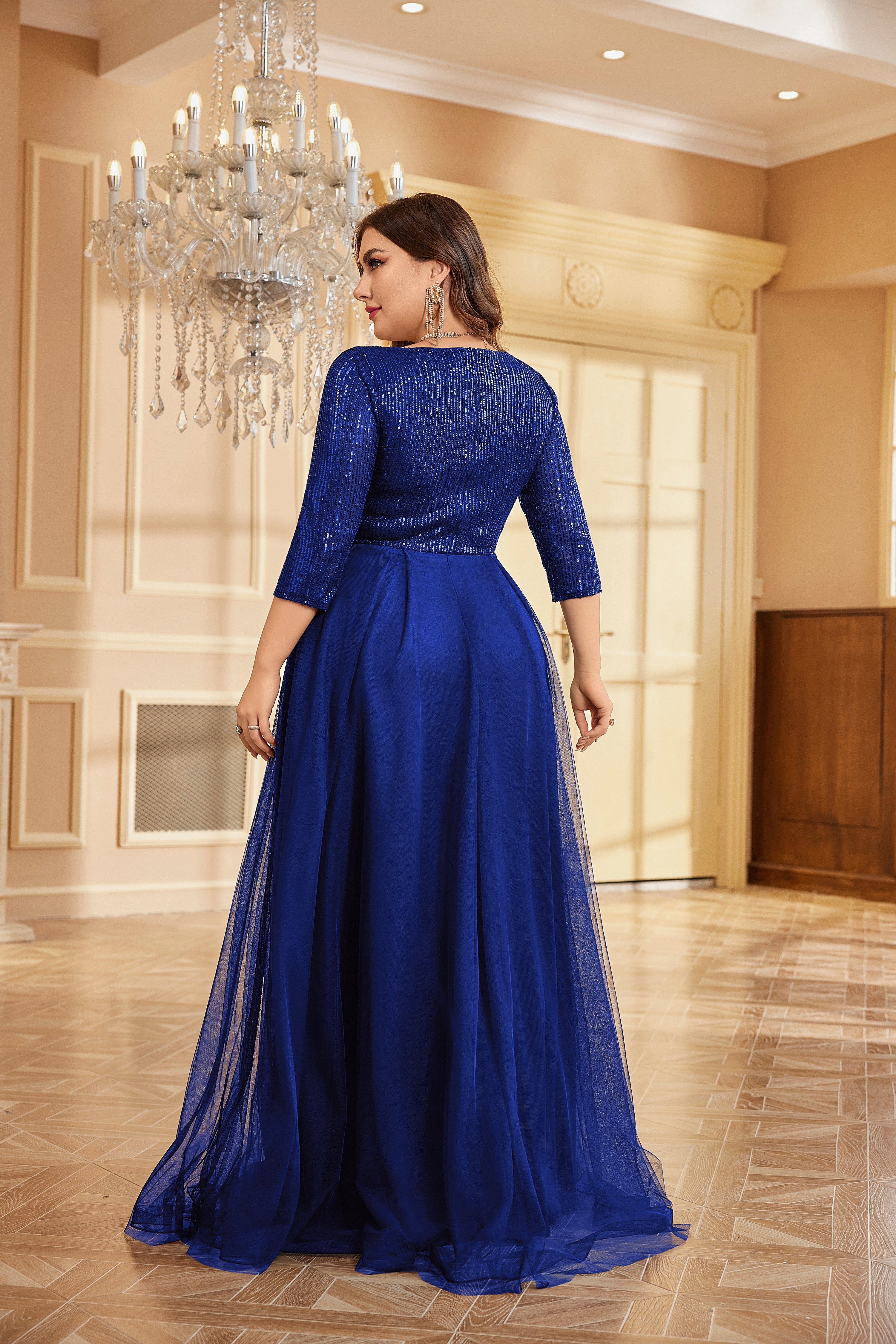 Plus Size Elegant VNeck Sequin Evening Dress | XUIBOL